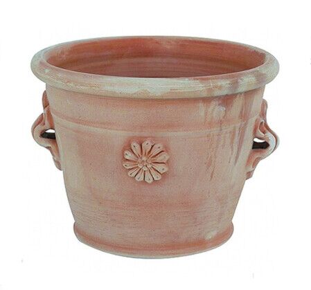 VASO DUE MANICI CON ROSONE IN TERRACOTTA