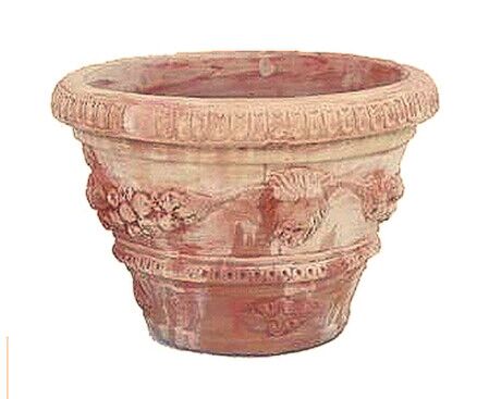 T02903/MR - VASO FESTONATO CON LEONI IN TERRACOTTA