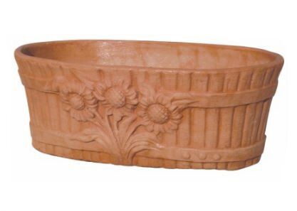 T40011/MR - CASSETTA OVALE RIGATA GIRASOLI IN TERRACOTTA