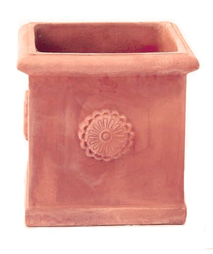 VASO QUADRO LISCIO CON ROSONE IN TERRACOTTA