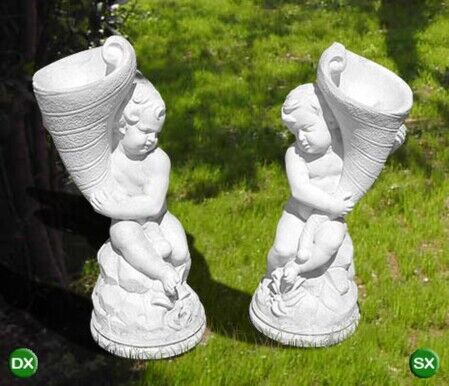 277/S - 278/S - PUTTI CON CORNUCOPIA IN MARMO CEMENTO