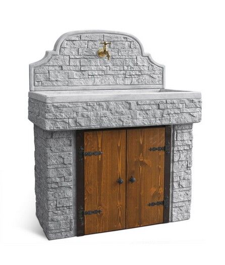 GAE100SUP/K - LAVELLO COMPLETO CON GOCCIOLATOIO, PANNELLO, SUPPORTO IN CEMENTO E ANTA IN LEGNO