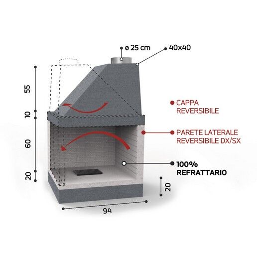 KR950/EM - CAMINETTO ANGOLARE PREFABBRICATO