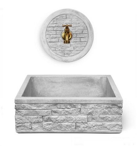 R-MES45/K - LAVELLO RETTANGOLARE CON PANNELLO ROTONDO IN MARMO CEMENTO